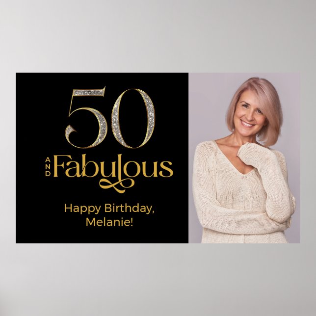 Fifty and Fabulous Gold Black 50th Birthday Photo Poster (Vorne)