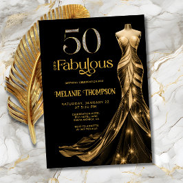 Fifty and Fabulous Gold Dress Black 50th Birthday Einladung