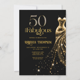 Fifty and Fabulous Gold Dress Black 50th Birthday Einladung