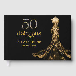 Fifty and Fabulous Gold Dress Black 50th Birthday Gästebuch