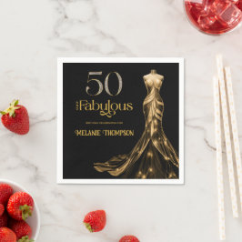 Fifty and Fabulous Gold Dress Black 50th Birthday Serviette