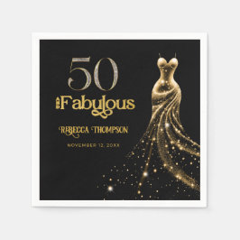 Fifty and Fabulous Gold Dress Black 50th Birthday Serviette
