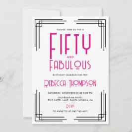 Fifty and Fabulous Hot Pink Art Deco 50th Birthday Einladung