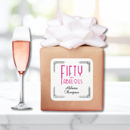 Fifty and Fabulous Hot Pink Art Deco 50th Birthday Quadratischer Aufkleber