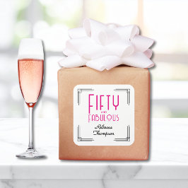 Fifty and Fabulous Hot Pink Art Deco 50th Birthday Quadratischer Aufkleber