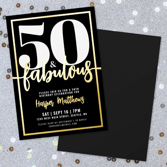 Fifty And Fabulous Modern 50th Birthday Gold Folieneinladung (Fifty And Fabulous Modern 50th Birthday Gold Foil Invitation)