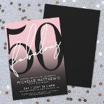 Fifty And Fabulous Modern 50th Birthday Party Einladung<br><div class="desc">Celebrate in style with this modern blush pink Fabulous Birthday Party Invitation, perfect for a “Fifty and Fabulous” theme or any fabulous milestone. The design features a large “Fabulous” across most of the card, with a white handwritten script-style white overlay for a bold, contemporary look. The party details sit neatly...</div>