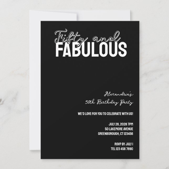 Fifty and Fabulous Modern 50th Birthday Party Einladung (Vorderseite)