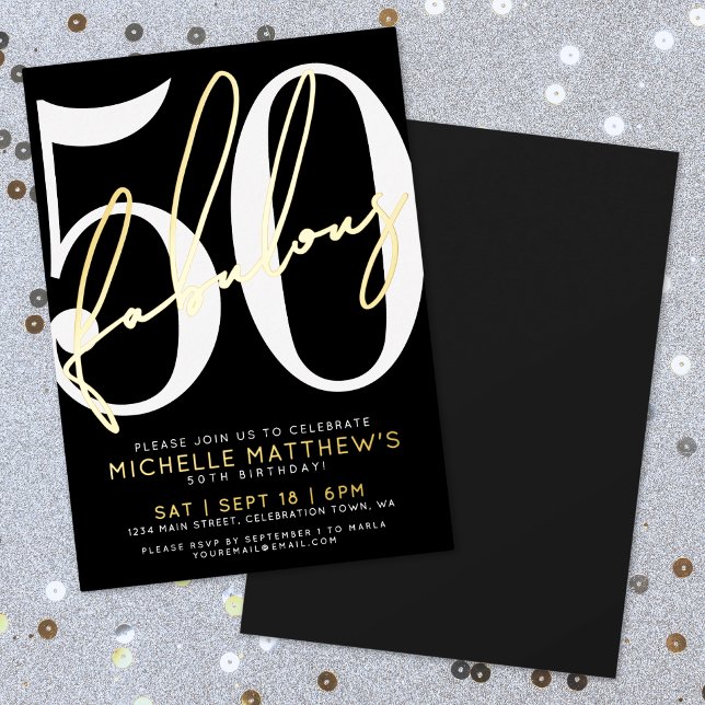 Fifty And Fabulous Modern 50th Birthday Party Gold Folieneinladung (Fifty And Fabulous Modern 50th Birthday Party Gold Foil Invitation)
