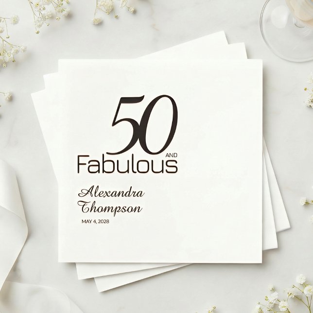 Fifty and Fabulous Name Date 50th Birthday Party Serviette (Von Creator hochgeladen)