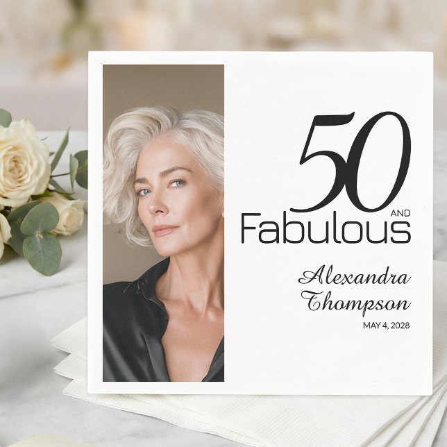 Fifty and Fabulous Name Date 50th Photo Party Serviette (Von Creator hochgeladen)