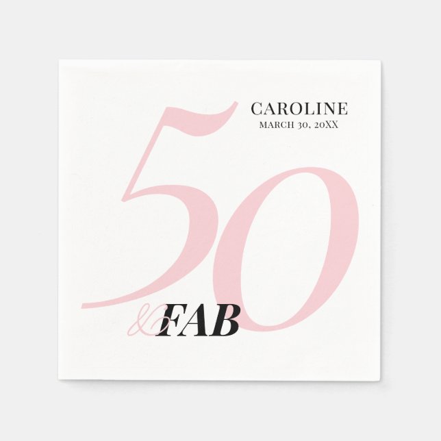 Fifty and Fabulous Name Date Birthday Invitation Serviette (Vorderseite)