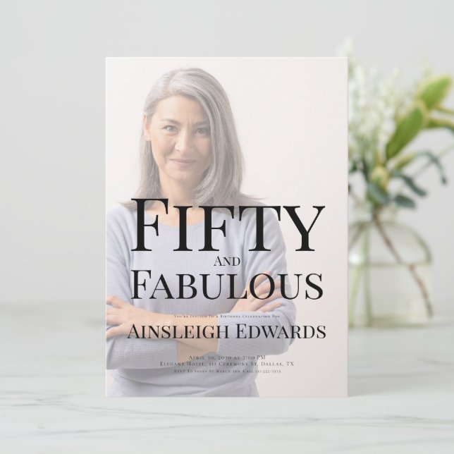 Fifty and Fabulous Photo 50th Birthday Party Einladung (Stehend Vorderseite)