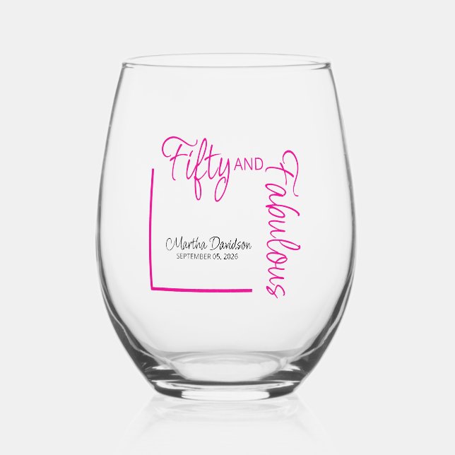 Fifty and Fabulous Photo 50th Birthday Party Weinglas Ohne Stiel (Vorderseite)