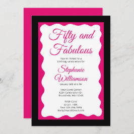 Fifty and Fabulous Pink and Black Script Einladung
