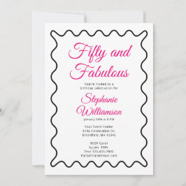 Fifty and Fabulous Pink and Black Script Einladung