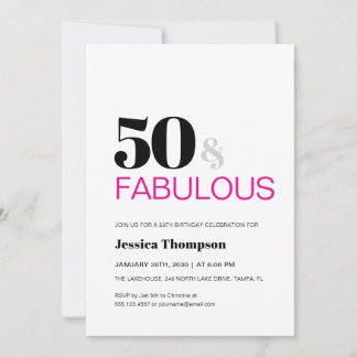 Fifty and Fabulous Pink Typography 50 Birthday Einladung