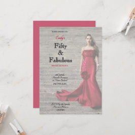 Fifty and Fabulous Red Dress Script Birthday Einladung