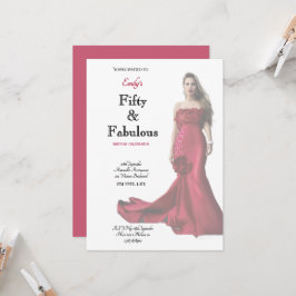 Fifty and Fabulous Red Dress Script Birthday Einladung