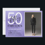 Fifty and Fabulous Script Photo 50th Birthday Einladung<br><div class="desc">This 50 & Fabulous purple foil black and white and photo 50th birthday party invitation is perfect for your loved one who's turning fifty!  It's fonts are trendy yet classic.  And your photo makes it unique just like her!</div>