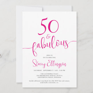 Fifty and Fabulous Script Pink 50th Birthday Party Einladung