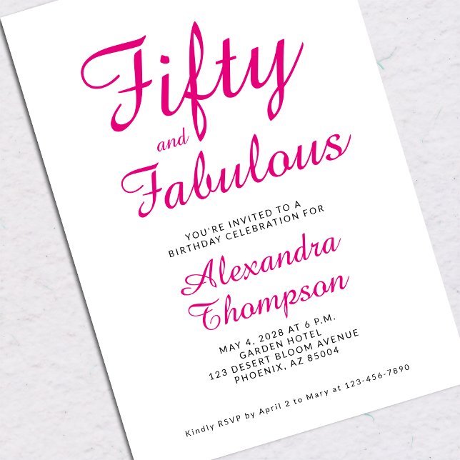 Fifty and Fabulous Script Pink 50th Birthday Party Einladung (Von Creator hochgeladen)