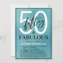 Fifty and Fabulous Teal Script 50th Birthday