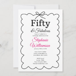 Fifty and Fabulous Whimsical Black and Pink Script Einladung