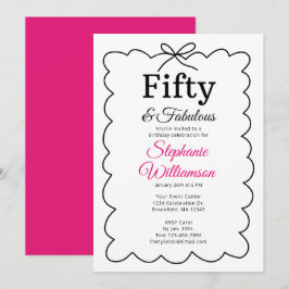 Fifty and Fabulous Whimsical Black and Pink Script Einladung