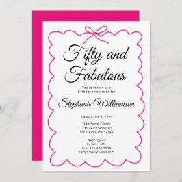Fifty and Fabulous Whimsical Pink and Black Script Einladung