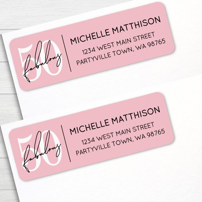 Fifty Blush Pink 50th Birthday Address (Fifty Fabulous Blush Pink 50th Birthday Address label)