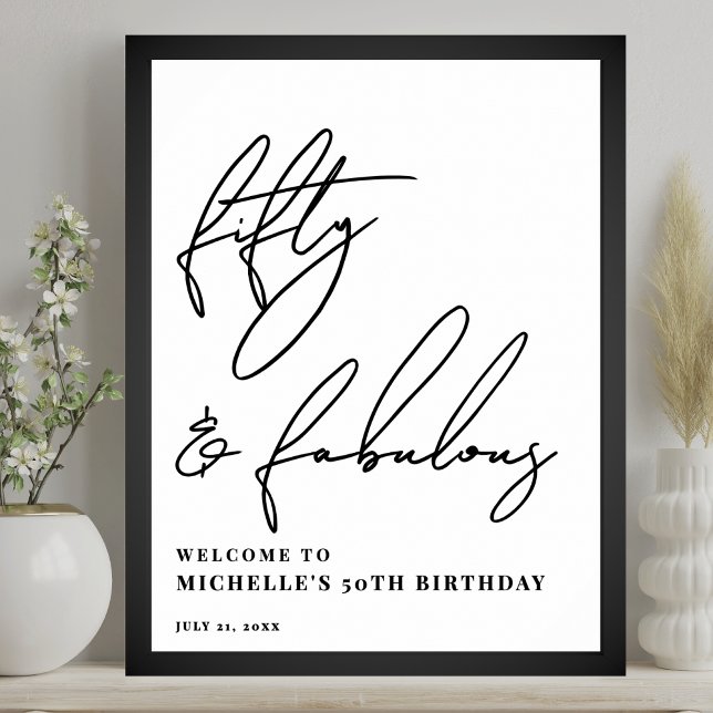 Fifty Fabulous 50th Birthday Party Welcome Sign Poster (Fifty Fabulous 50th Birthday Party Welcome Sign)
