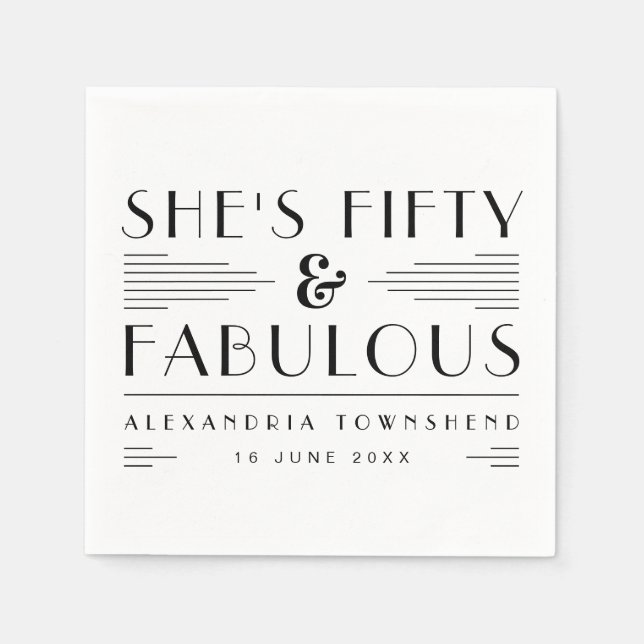 Fifty & Fabulous Art Deco Name Date 50th Birthday Serviette (Vorderseite)