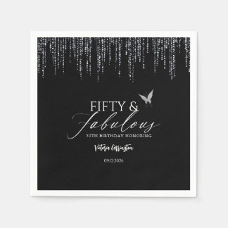 Fifty & Fabulous Black Glam 50th Birthday Serviette