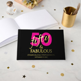 Fifty Fabulous Black Hot Pink Gold Birthday Photo Gästebuch
