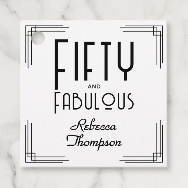 Fifty Fabulous Black White Art Deco 50th Birthday Geschenkanhänger (Vorderseite)