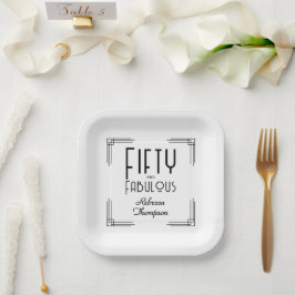 Fifty Fabulous Black White Art Deco 50th Birthday Pappteller