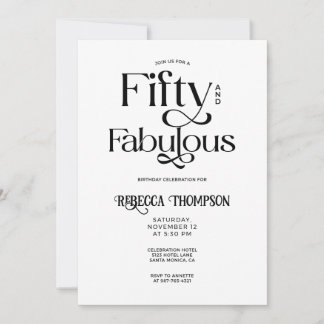 Fifty Fabulous Black White Script 50th Birthday Einladung
