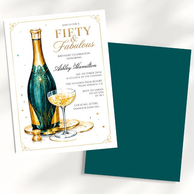 Fifty & Fabulous Champagner 50. Geburtstag Einladung (Von Creator hochgeladen)