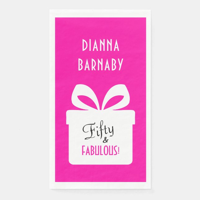 Fifty & FABULOUS! Girly Hot Pink Birthday Party Serviette (Vorderseite)