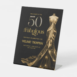 Fifty Fabulous Gold Dress 50th Birthday Welcome Sockelschild