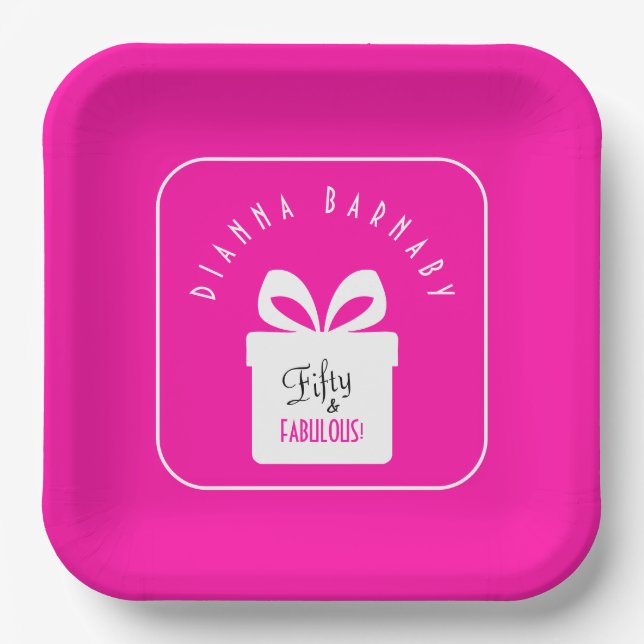 Fifty & FABULOUS! Hot Pink 50th Birthday Party Pappteller (Vorderseite)