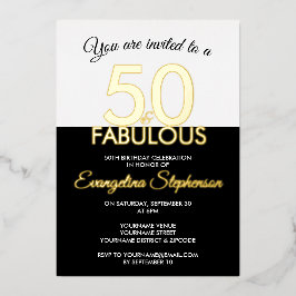 Fifty Fabulous Modern Black Gold 50th Birthday Folieneinladung