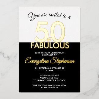 Fifty Fabulous Modern Black Gold 50th Birthday  Folieneinladung