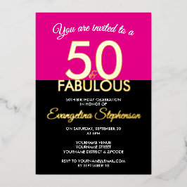 Fifty Fabulous Modern Black Pink 50th Birthday Folieneinladung