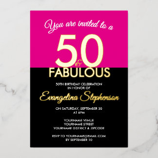 Fifty Fabulous Modern Black Pink 50th Birthday  Folieneinladung