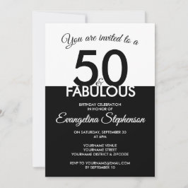 Fifty Fabulous Modern Black White 50th Birthday Einladung