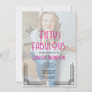 Fifty Fabulous Photo Pink Art Deco 50th Birthday Einladung