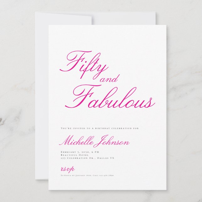 Fifty & Fabulous Pink 50th Birthday Party Invitati Einladung (Vorderseite)
