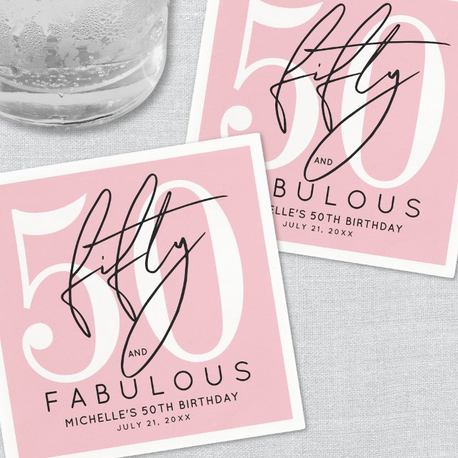Fifty Fabulous Pink 50th Birthday Party Serviette (Fifty And Fabulous Modern 50th Birthday Party Napkins)